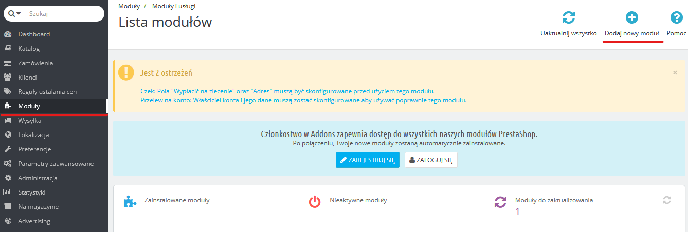 Moduły PrestaShop 1.6