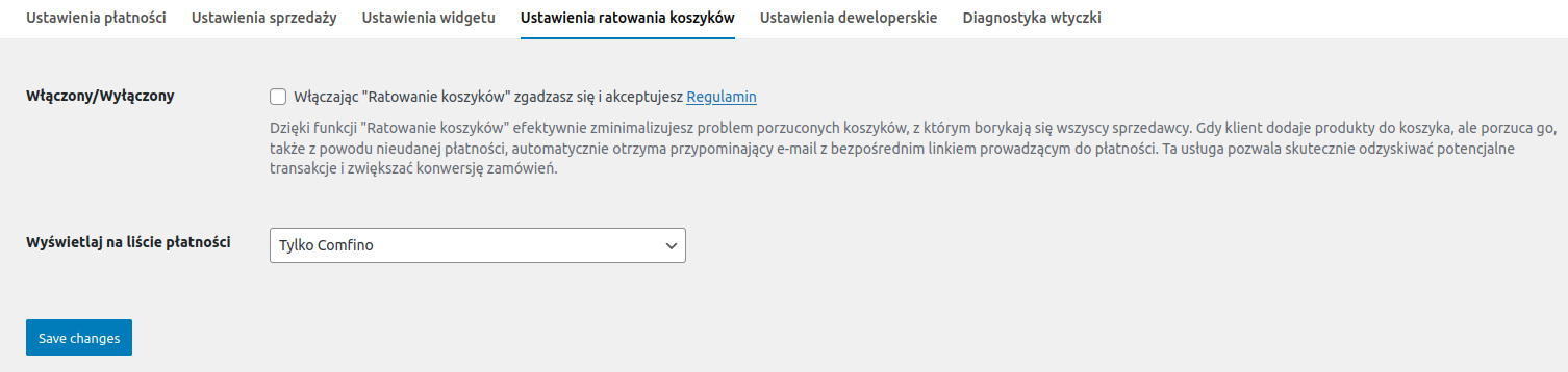 Ustawienia porzuconego koszyka