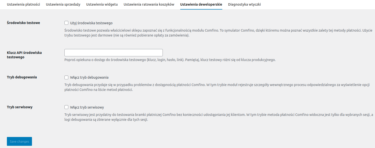 Ustawienia deweloperskie