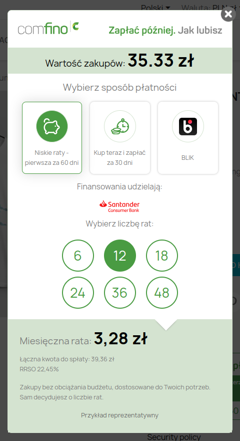 Baner z rozszerzonym kalkulatorem rat